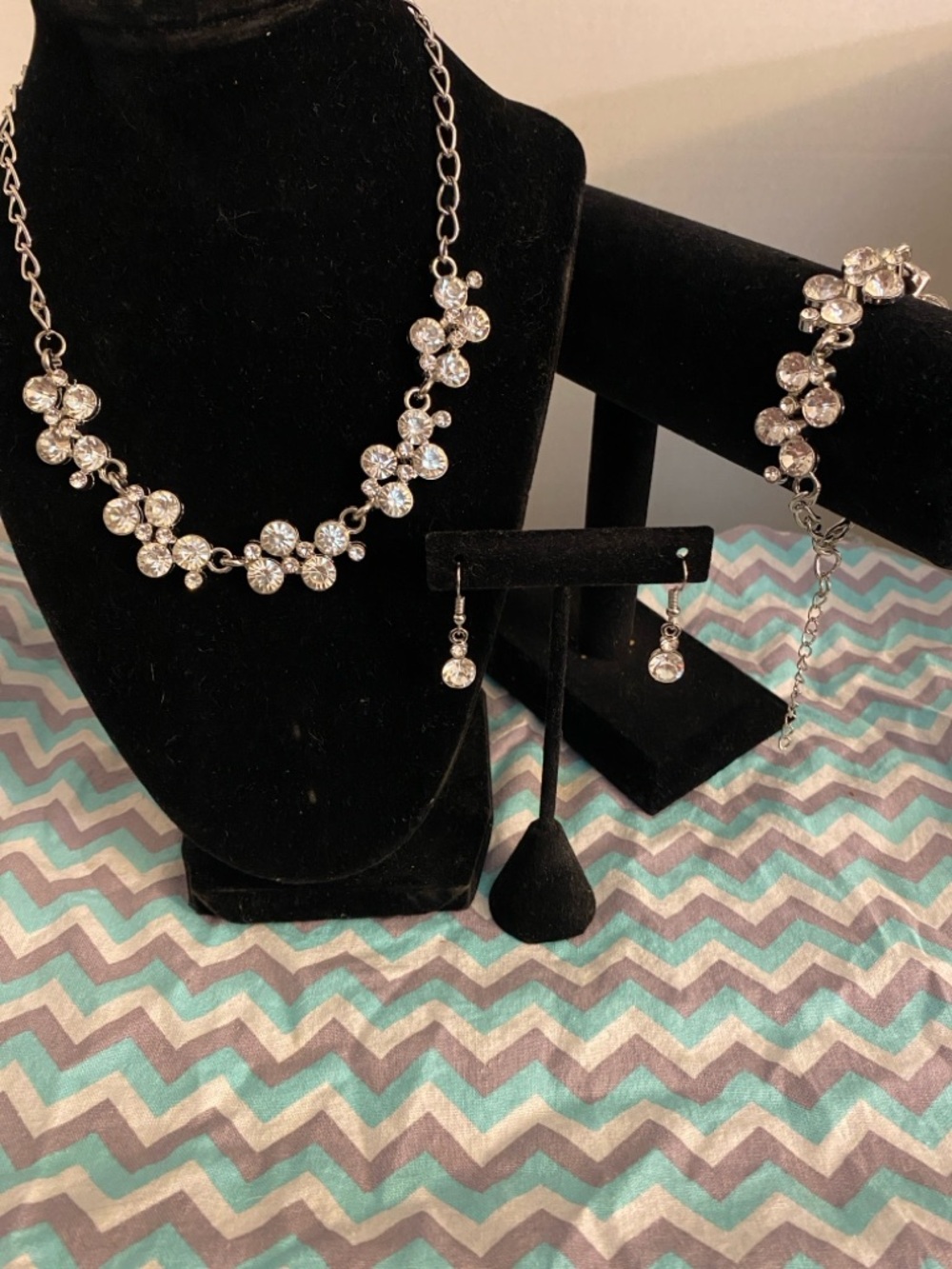 3 Pieces Set: David's Bridal Silver Clear Crystal
